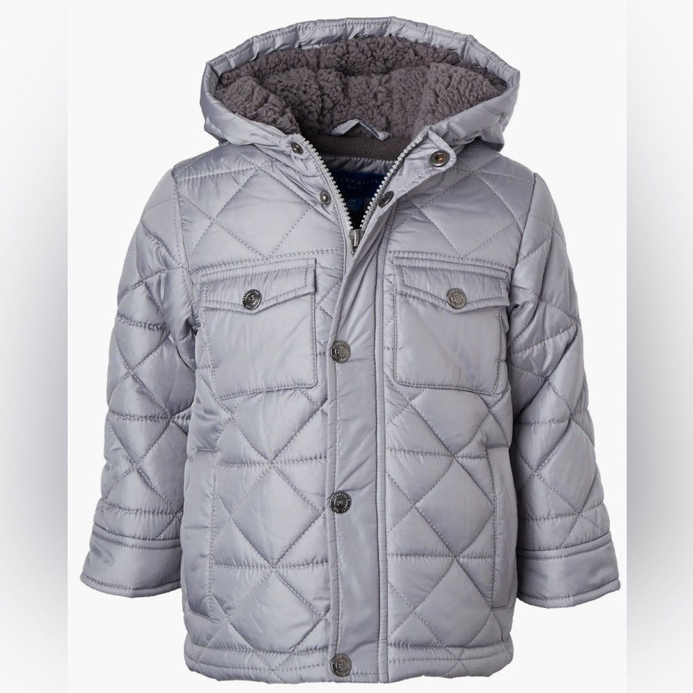 Perry Ellis Diamond Quilt Cire Faux Shearling Lined Jacket